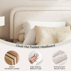 Queen Size Boucle Bed Frame, Upholstered Platform Bed with Height Adjustable Headboard & Soft Rounded Corners, Noise Free, Easy Assembly, No Box Spring Needed, Beige