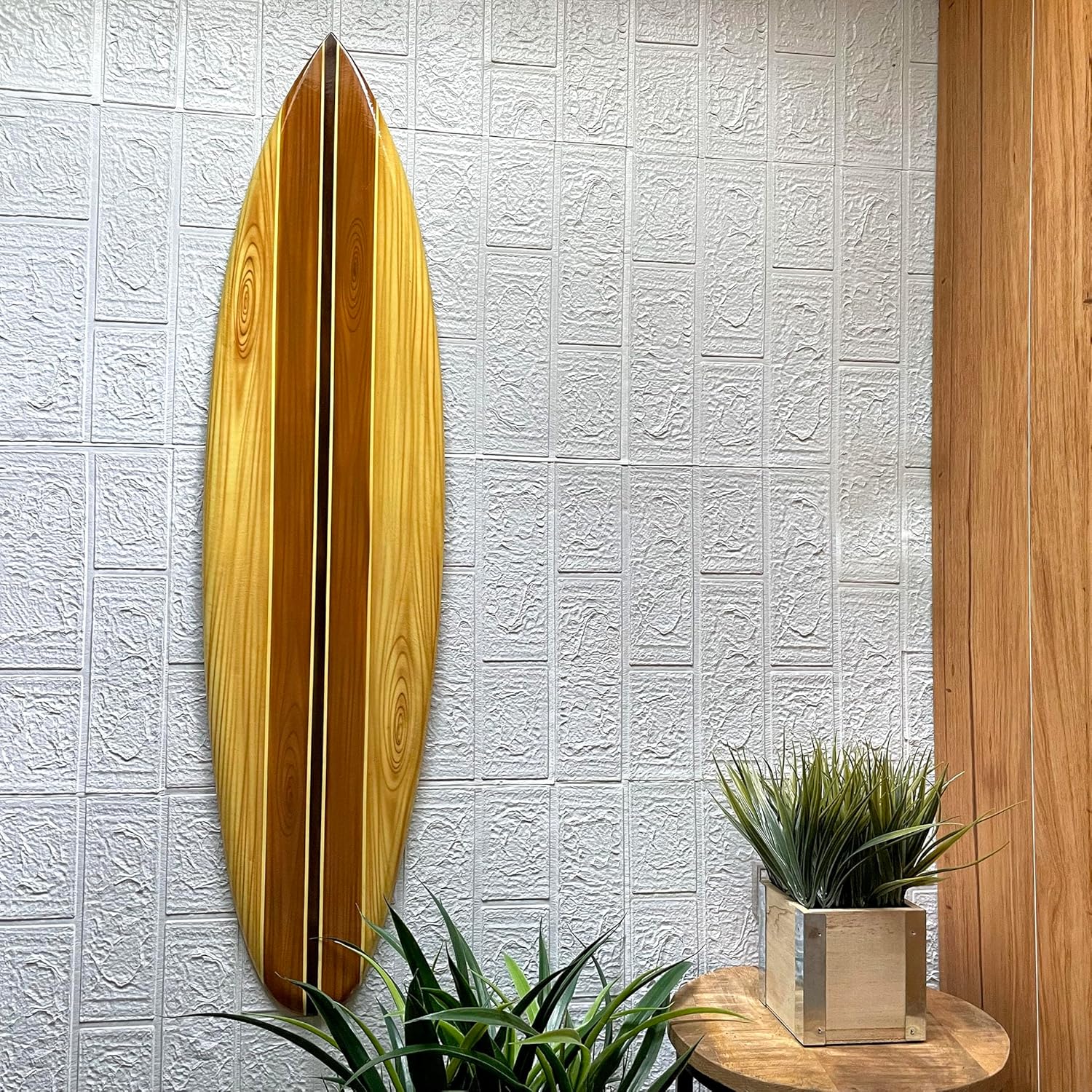 Zeckos Set of 2 Hand Carved Wooden Striped Surfboard Wall Decor Hangings - 39 Inches Long - Easy to Hang - Coastal Vibes, Bringing Beachside Serenity to Your Home