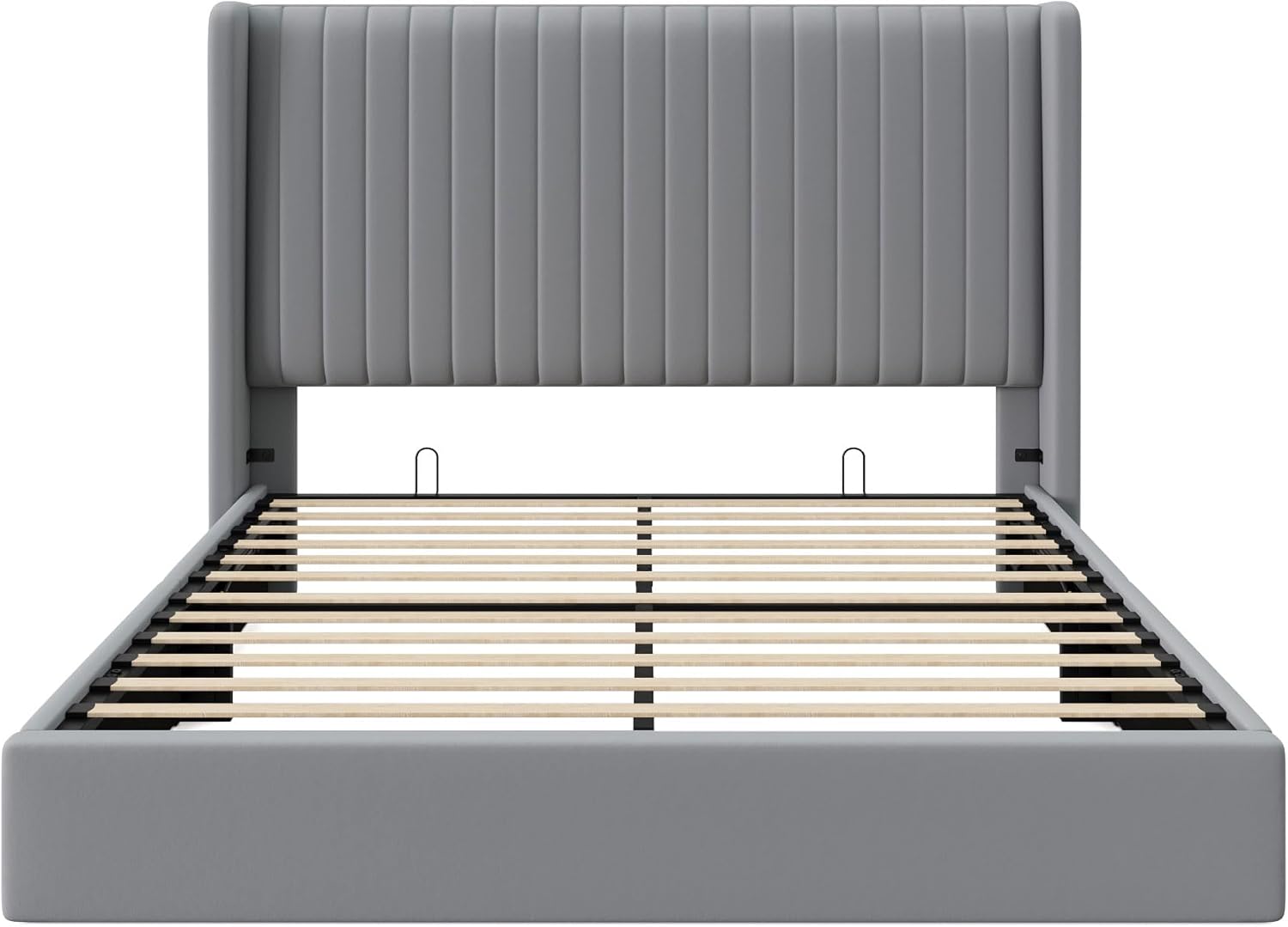 Allewie Queen Size Lift Up Storage Bed Frame, Hydraulic Support System, Upholstered Platform Bed Frame, Underneath Storage, Vertical Channel Tufted Headboard with Wingback, No Box Spring Needed, Grey