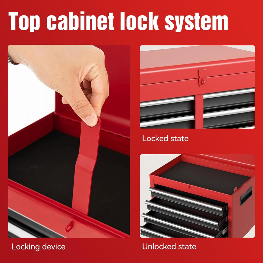 5 Drawers Tool Cart on Wheels with 1 Cabinet, Multifunctional Removable Rolling Tool Chest Storage Set, Tool Trolley Organizer Tool Box for Garage,Warehouse,Workshop,Repair Shop (Red)