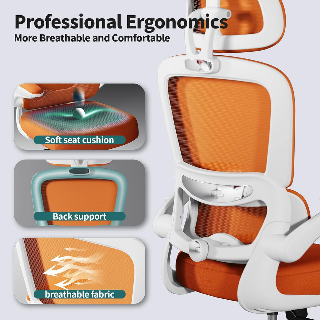TRALT Office Chair Ergonomic Desk Chair, 330 LBS Home Mesh Office Desk Chairs with Wheels, Comfortable Gaming Chair, High Back Office Chair for Long Hours (Burnt Orange)