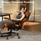 High Back Executive Office Chair with Comfortable Deep Seat,Brown PU Leather Modern Office Chair,Ergonomic Big and Tall Computer Desk Chair with Lumbar Support(Light Brown)
