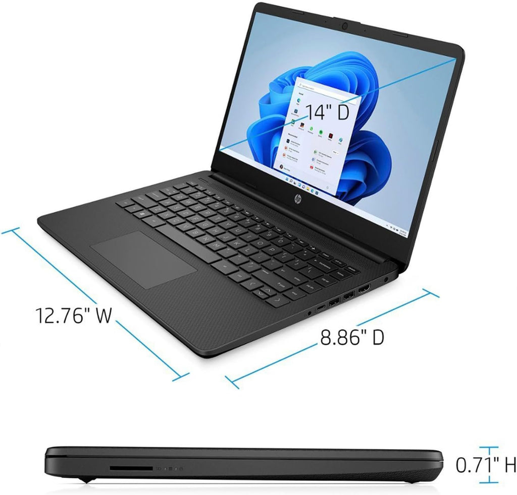 HP Portable Laptop  Student and Business  14" HD Display  Intel Quad-Core N4120  4GB DDR4 RAM  64GB eMMC  1 Year Office 365  Webcam  SD Card Reader  HDMI  Wi-Fi  Windows 11 Home  Black  KKE Mousepad