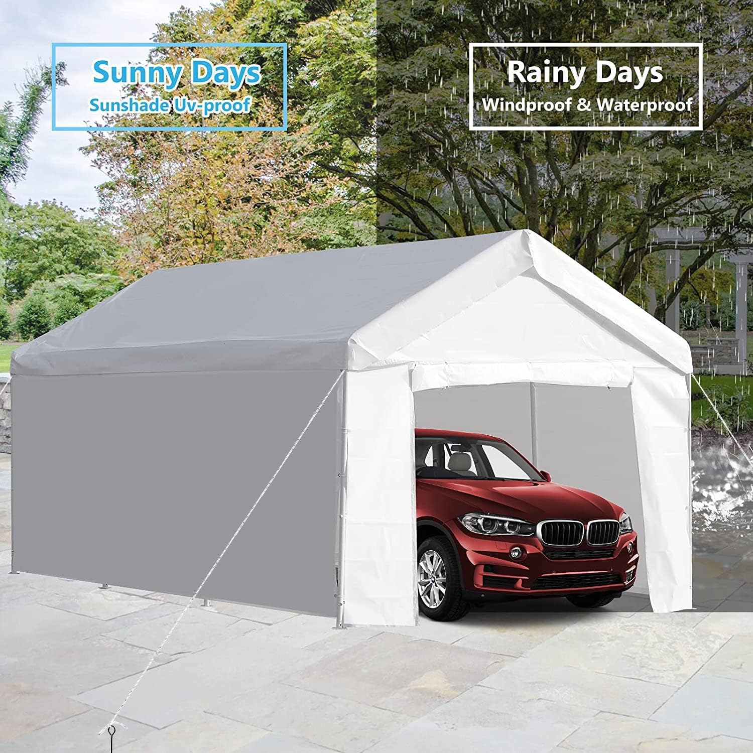 LVUYOYO Carport, 10'x20' Heavy Duty Car Canopy, Outdoor Portable Carport with Removable Sidewalls, All Weather Garage Tent for Car, Truck, Boat, Party