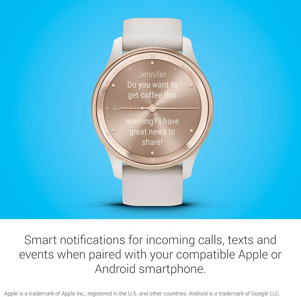 Garmin vívomove Trend  Stylish Hybrid Smartwatch  Long-Lasting Battery Life  Dynamic Watch Hands and Touchscreen Display  Ivory