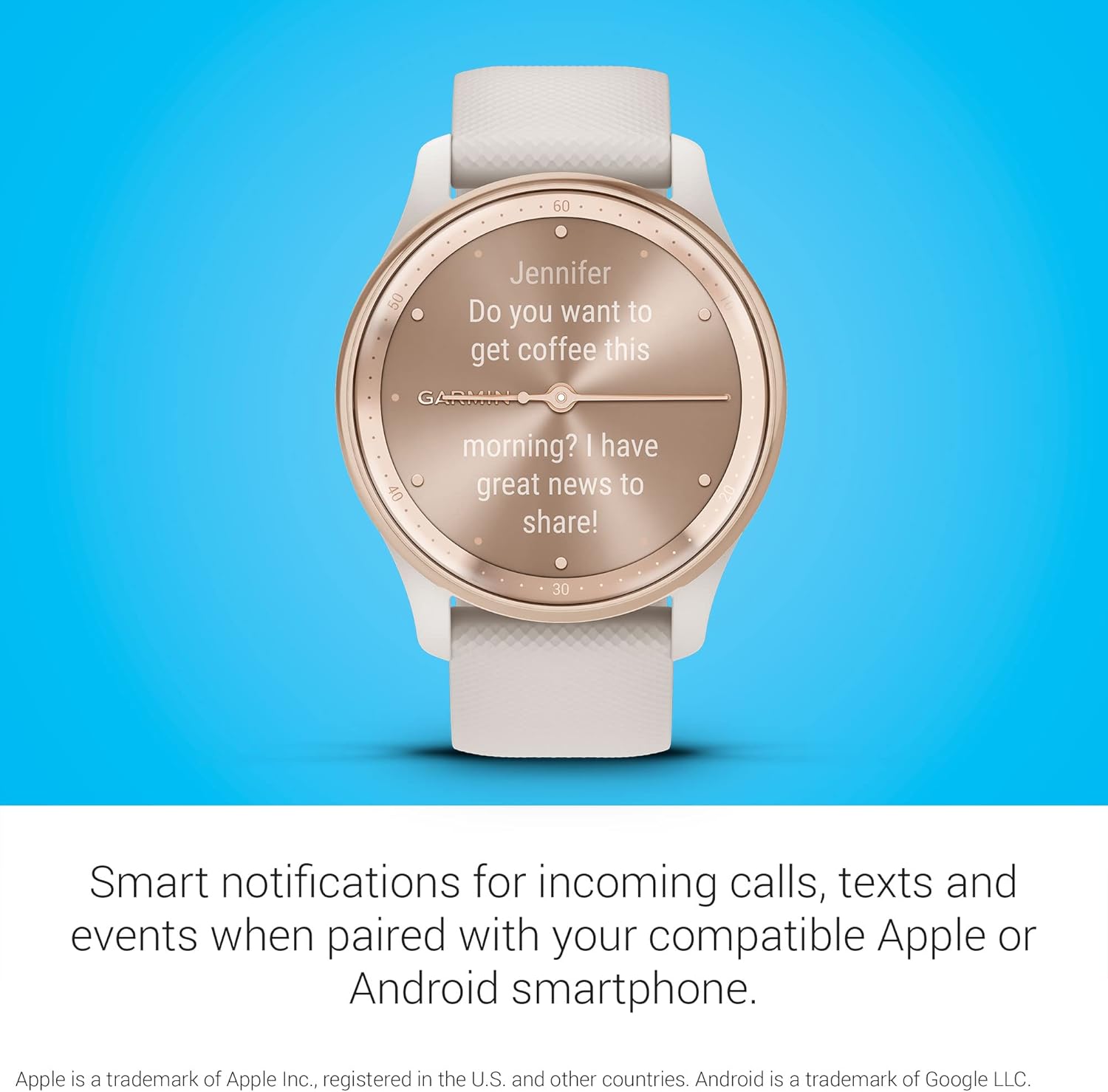 Garmin vívomove Trend  Stylish Hybrid Smartwatch  Long-Lasting Battery Life  Dynamic Watch Hands and Touchscreen Display  Ivory