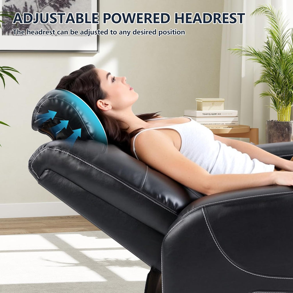 CANMOV Electric Power Recliner Chair with Adjustable Headrest,Breathable Faux Leather Home Theater Seating with Ambient Lighting,Cup Holders,Hidden Arm Storage,USB,Type-C Ports,Black