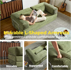 78 Inch Convertible Sofa Bed, Corduroy Boneless Couch with Fixed Frame and 4 Pillows, Modular Sectional Couch for Living Room Bedroom Studio Floor Bed Loveseat Sofa (Green)