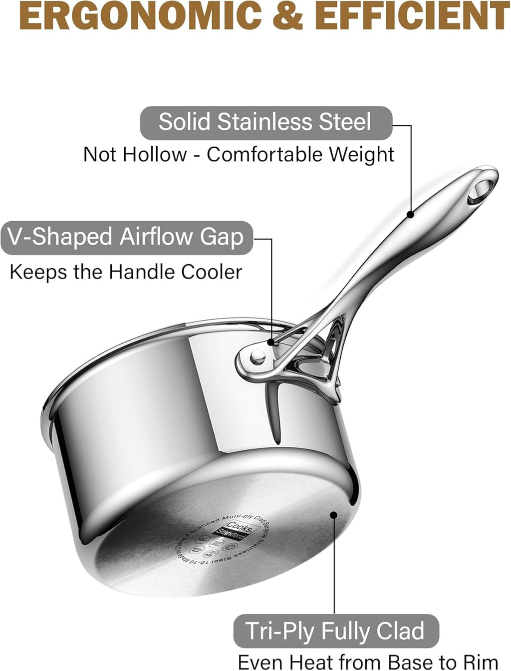 Cooks Standard Stainless Steel Saucepan with Lid, Multi-Ply Clad Sauce Pot 1.5-Quart, Silver