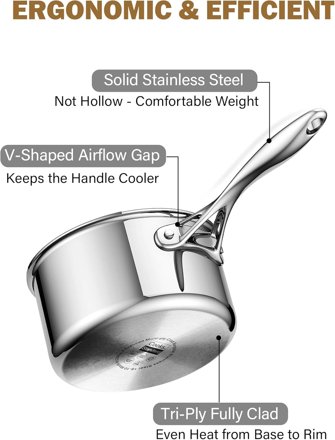 Cooks Standard Stainless Steel Saucepan with Lid, Multi-Ply Clad Sauce Pot 1.5-Quart, Silver