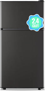 DEMULLER 2.4 Cu.ft Mini Fridge with Freezer Small Refrigerator with 7 Adjustable Temperature Control & Ajustable Feet, Compact Tiny Size Dorm Refrigerator Ideal for Kitchen Office Apt Dark Gray