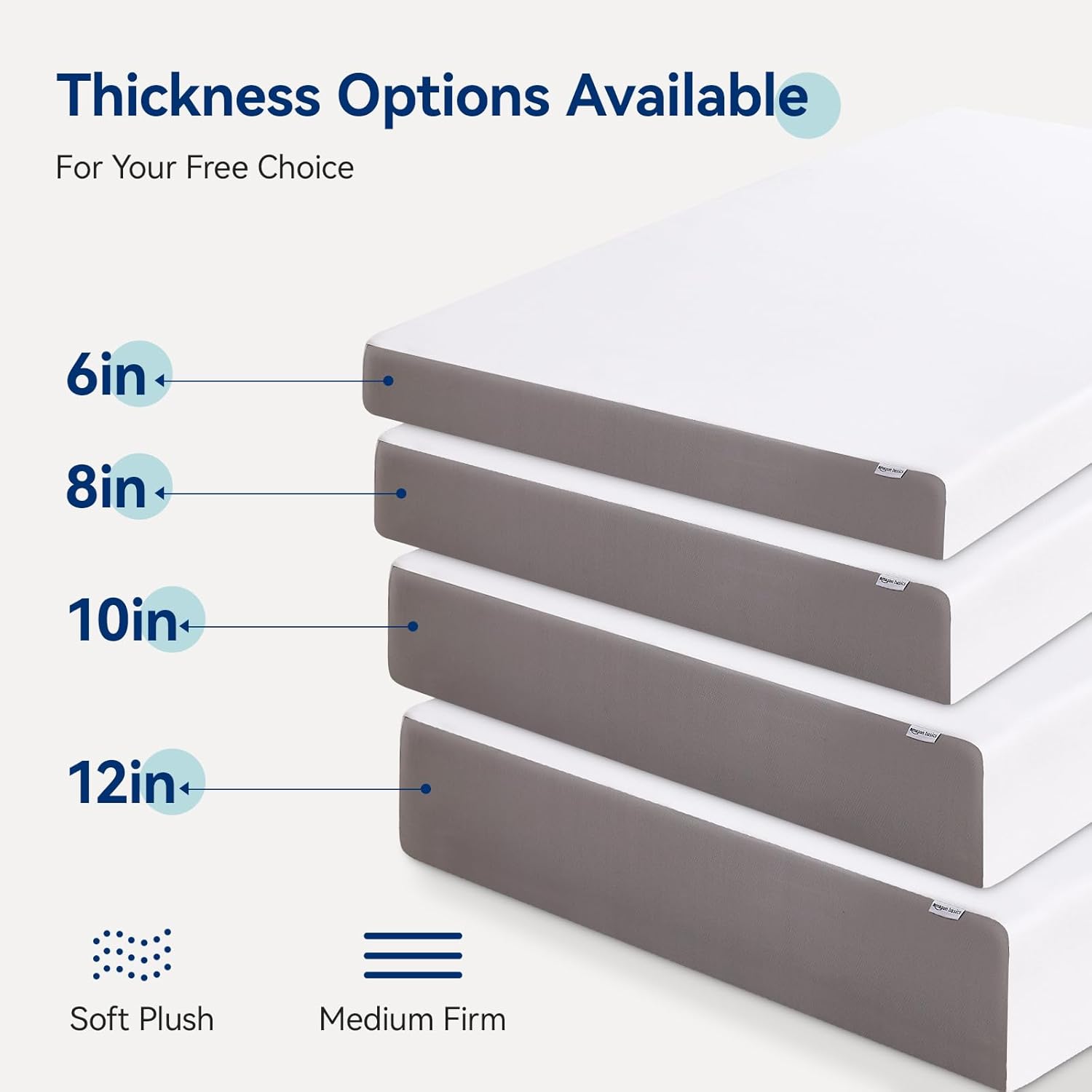 Amazon Basics Memory Foam Plush Mattress, Queen, White/Grey, 80 x 60 x 8 inches