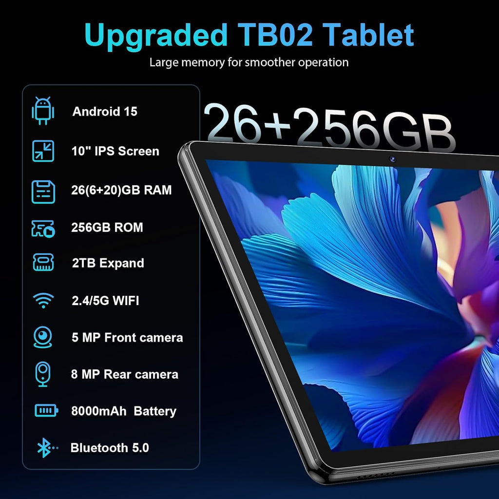 Android Tablet with Keyboard, 2026 Android 15 Tablet 10 inch, 26GB+256GB+2TB Expand, Electronic Tablet PC with Gemini, 8-Core, 8000mAh, 5G WiFi, GMS, 2 in 1 Tablet with Case/Mouse/Stylus(Green Case)