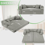 4-in-1 Folding Convertible Sofa Bed, 80 Inch Oversized Corduroy Boneless Couch, Loveseat Sleeper with Pull Out Bed, Floor Sofa Modular Futon Teddy Sofa for Living Room Bedroom Lounge, Light Gray