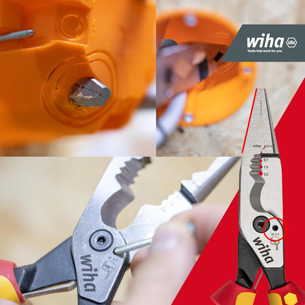 Wiha Multifunctional Pliers for Electricians 8-in-1 I Crimping, Stripping, Cutting, Gripping, Deburring, Bending, Screwing, Cutting Screws (45705)