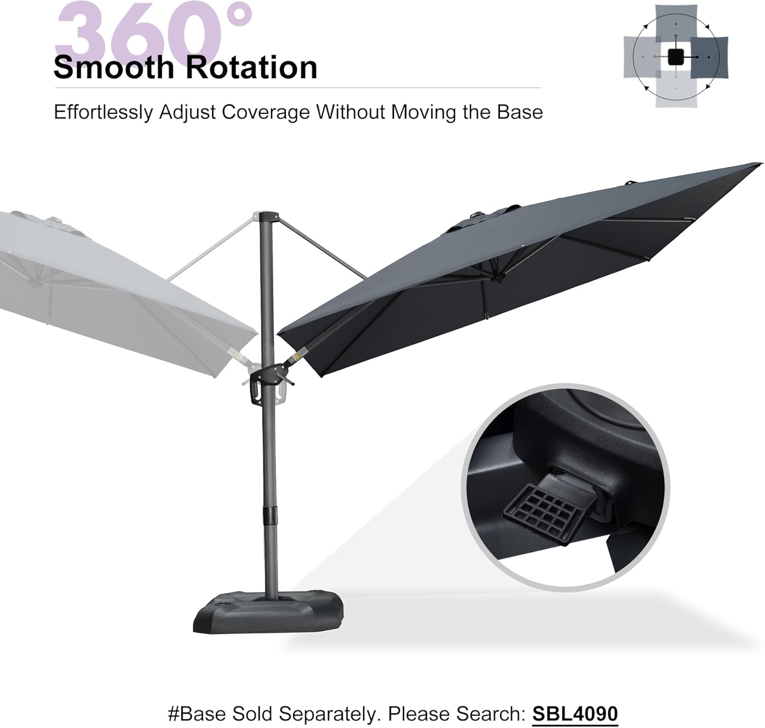 PURPLE LEAF 9 Feet Patio Umbrella Outdoor Cantilever Square Umbrella Aluminum Offset Umbrella with 360-degree Rotation for Garden Deck Pool Patio  Grey