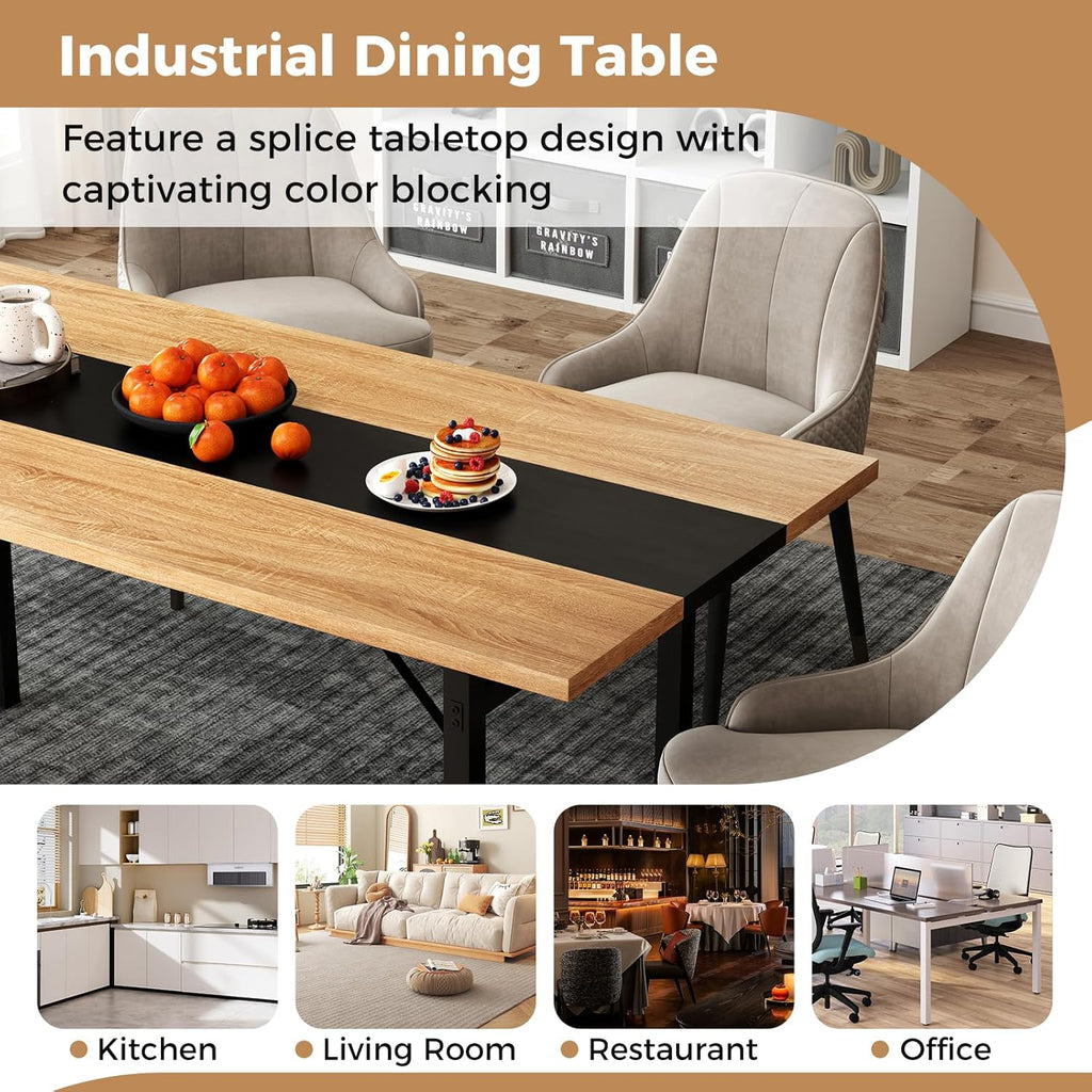 Giantex 71" Dining Table for 6-8 People, Large Kitchen Table with Heavy-Duty Metal Frame, Storage Rack, Industrial Rectangular Dinette Table for Dinner Dining Room Living Room Conference