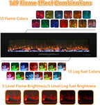 72" Electric Fireplace, Recessed & Wall Mounted Fireplace Heater 13 * 13 Colors Flame &Fuel Bed w/5 Dimmer, Touchscreen &Remote Control Temp, Overheating Protect, Hardwired, 1500W, Black