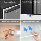 Midea MERM33S1AST Mini Fridge, 3.3 Cu.ft Compact Fridge with Internal Light, Adjustable Thermostat, Reversible Door, Low Noise for Dorm, Office, Bedroom, Stainless Steel