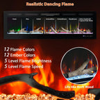 60 in Electric Fireplace, Recessed/Wall Mounted Linear Fireplace with WiFi & Remote Control, Multicolor Flame Effect, 750W/1500W Heating, Includes Log & Crystal Decor, Black