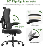 Office Chair Ergonomic Desk Chair - Comfy Mesh High Back Office Chair with Lumbar Support Wheel Home Desk Office Chairs Flip up Armrest Executive Rolling Swivel Task Computer Chair Black Silver