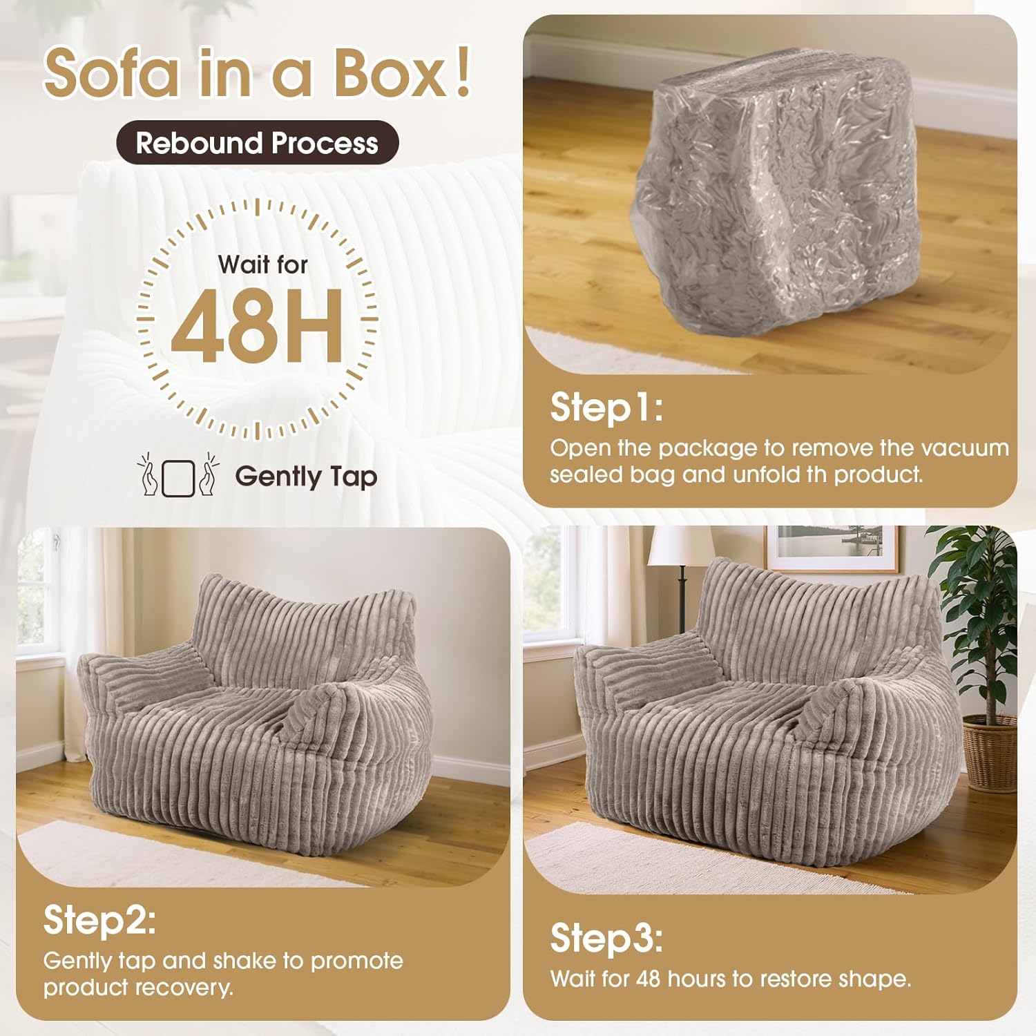 Giant Bean Bag Chair, Oversized Plush Comfy Bean Bag Sofa for Adults and Kids with Armrests, Memory Foam Mini Couch Single Lounges for Living Room, Bedroom & Game Room(Taupe)