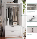 Wood White Wardrobe Closet with 2 Doors and 2 Drawers .Bedroom Freestanding Armoire Storage Cabinet with Shelves .Wooden Wardrobe Combination for Hanging Clothes (White 2 Drawers)