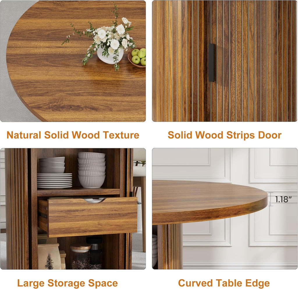 Garvee 47 Inch Round Dining Table for 4, Kitchen Table with 2-Layer Storage Shelf and a Drawer, Farmhouse Circle Dinner Table for Dining Room, Kitchen, Living Room (Table Only), Walnut