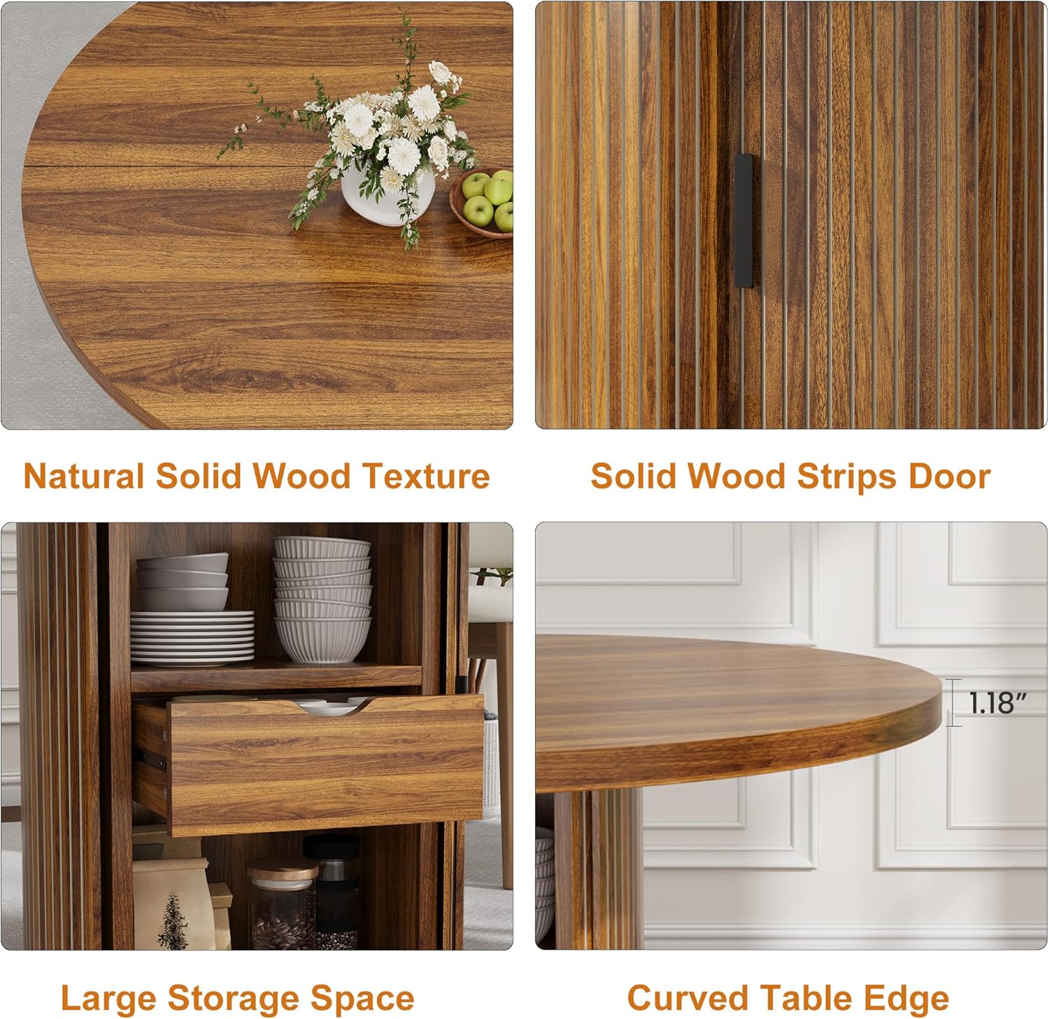 Garvee 47 Inch Round Dining Table for 4, Kitchen Table with 2-Layer Storage Shelf and a Drawer, Farmhouse Circle Dinner Table for Dining Room, Kitchen, Living Room (Table Only), Walnut