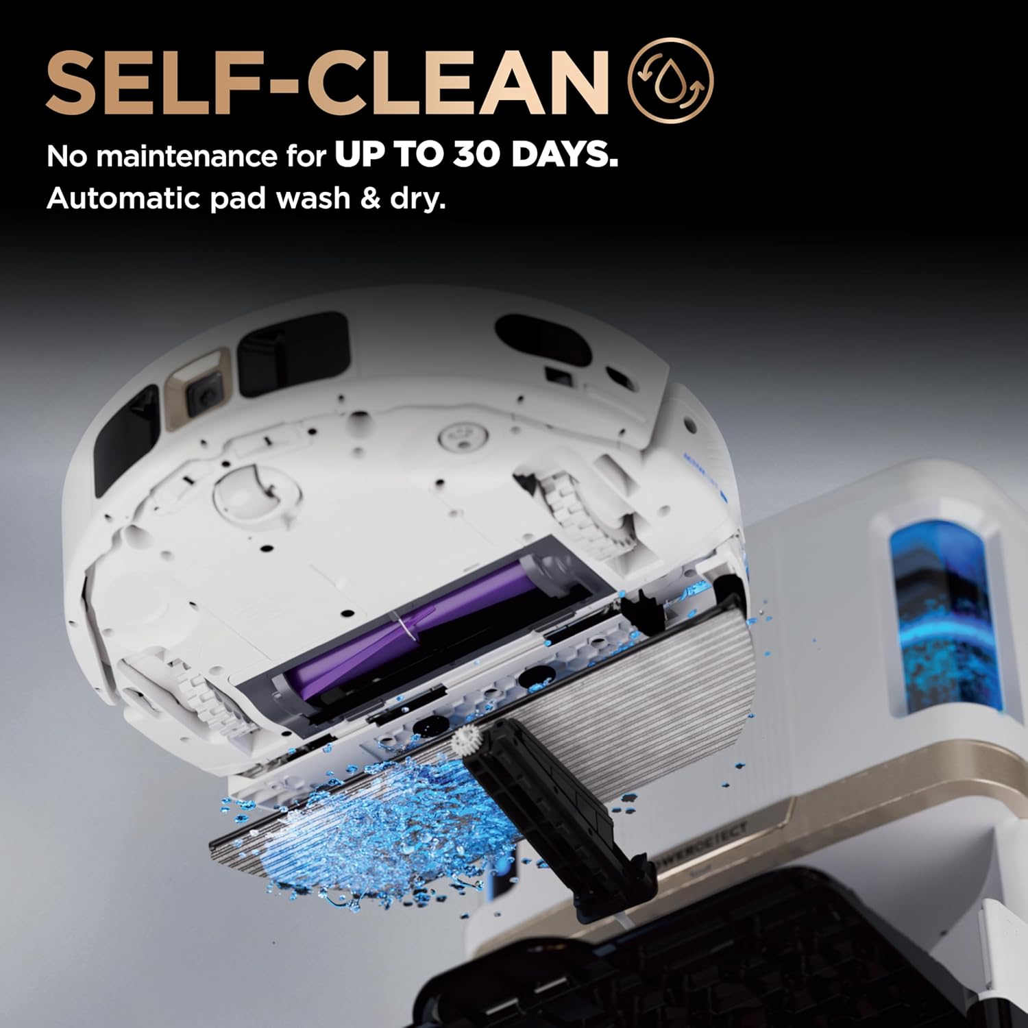 Shark Robot Vacuum & Mop Combo, PowerDetect NeverTouch Pro, Pad Wash & Dry, 60-Day Debris Capacity, 5PowerDetect Technologies,White,AV2800ZE, for Carpets & Hardfloors