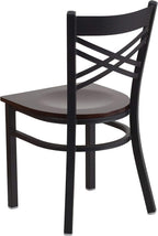 Flash Furniture 2 Pack HERCULES Series Black ''X'' Back Metal Restaurant Chair - Walnut Wood Seat