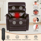 EONIX Clearance Dual Motor Lay Flat Power Lift Recliner Chair for Elderly with Heat and Massage, Electric Leather Lift Chair with Charging Ports, FSC Oeko 400lbs Heavy Duty, SLRY003061, Dark Brown