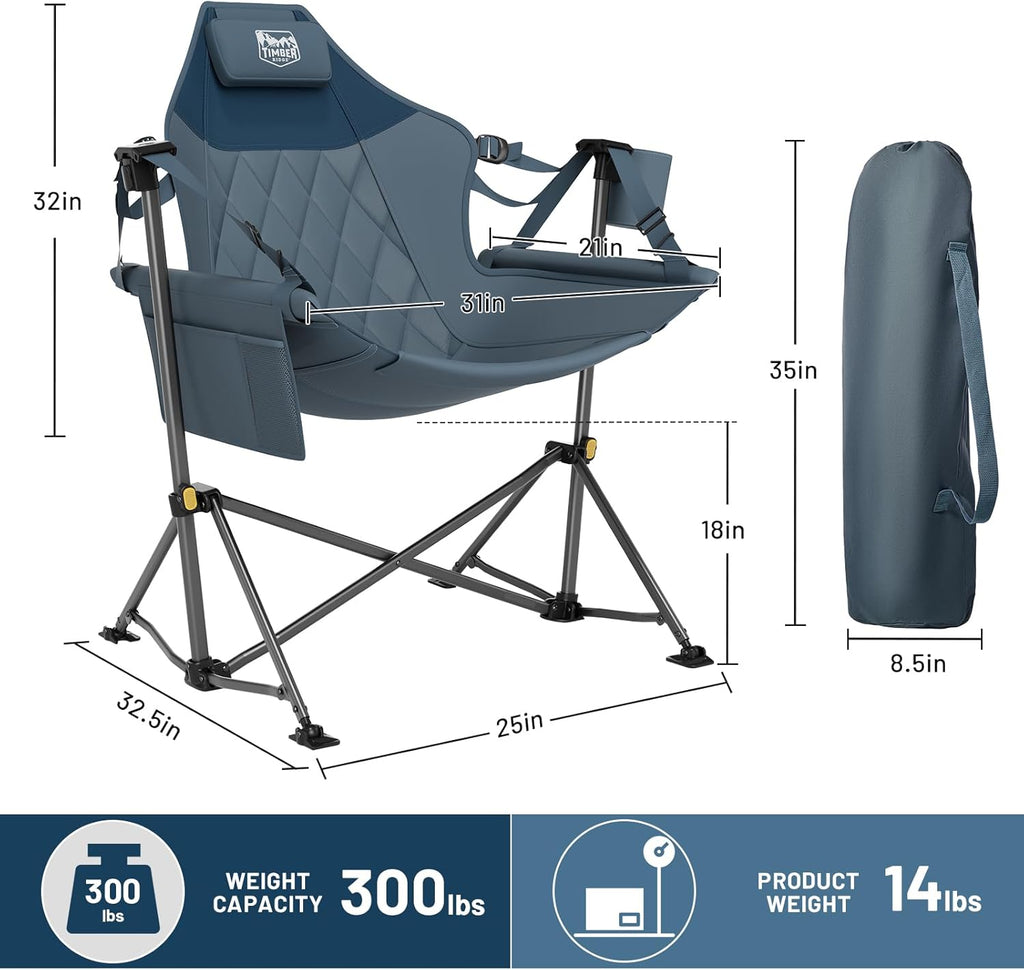 TIMBER RIDGE Hammock Camping Chair with Adjustable Backrest, Heavy Duty Folding Hammock Chair Supports 300lbs, Portable Hammock Chair for Camping, Travelling and Patio, Blue 2 Pack