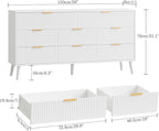 Fluted Dresser for Bedroom with 8 Drawers, Wooden Dresser with Metal Handle, Modern Storage Organizer for Bedroom, Wood Closet for Hallway, Living Room,White BDR104W