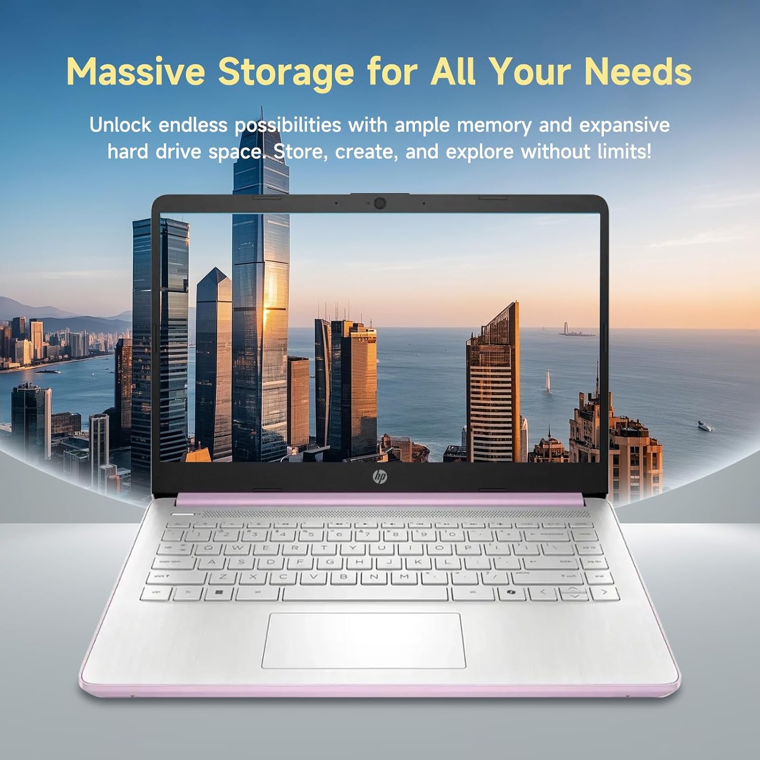 HP 14 Student-Laptop Back to School  Quad-Core Processor (Up to 3.6GHz) 8GB RAM 192GB Storage(128GB UFS + 64GB SD Card) Laptops for Student with 1-Year Office 365 Copilot AI Win11  Honey Lavender