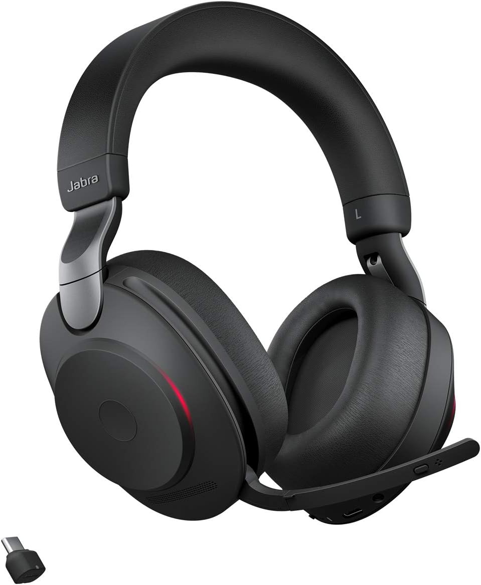 Jabra Evolve2 85 Wireless PC Headset – Noise Cancelling UC Certified Stereo Headphones with Long-Lasting Battery – USB-C Bluetooth Adapter – Black