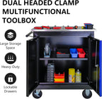 2-Door 2-Shelf Rolling Tool Chest with Stainless Steel Countertop,Tool Chest with Secure Locking System,Mobile Storage Tool Cabinet with 360°Wheels and Padded Feet,for Home,Garage(Black+Blue)