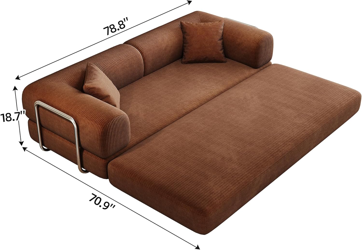 Ball & Cast 78.8" No-Assembly Compressed Sofa Bed, Convertible Floor Futon Couch with Pillow Backrest & Armrest, Boneless Modular Sleeper Sofa in Corduroy for Living Room Bedroom, Brown