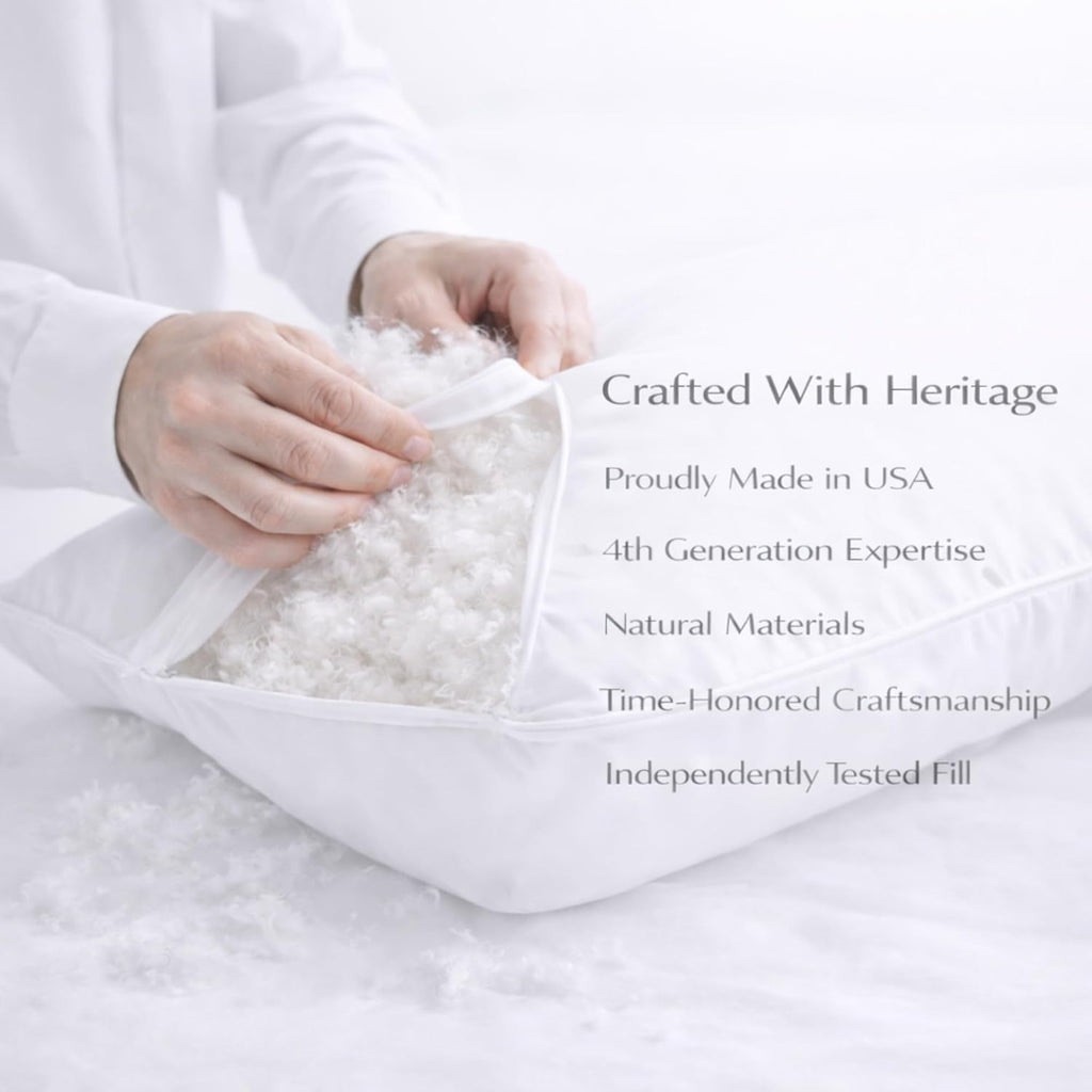 Continental Bedding Siberian Goose Down Pillow 800 Fill Power White Goose Down 400 Thread Count 100% Cotton Shell Soft Medium Firm Loft Options Handcrafted in USA