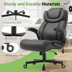 Office Chair, Big and Tall Executive Chairs with Lumbar Support for Back Pain, Breathable Desk Computer Chair with Adjustable Flip-up Armrests, Wide Cushion Swivel Home Office Chair Black PU