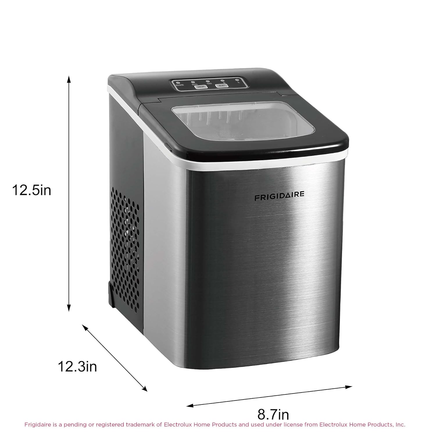 Frigidaire Compact Countertop Ice Maker, Makes 26 Lbs. of Bullet Shaped Ice Cubes Per Day, Silver Stainless