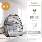 BULEXYARD Hanging Egg Chair Without Stand, 350 Lbs Foldable Wicker Rattan Swing Chair with Comfy Cushion, Outdoor Relaxing Hammock for Bedroom Patio Backyard Balcony Ceiling Tree Mount, Light Grey
