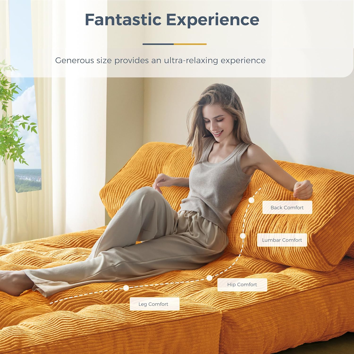 MAXYOYO Folding Sofa Bed, Convertible Sleeper Chair with Pillow Foldable Mattress with Back Support, Portable Fold Out Chair Bed Comfy Floor Sofa Lounge for Living Room Bedroom, Orange Double