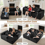 97" Cloud Sectional Couch, Modular Boneless Couch with L-Shape Chaise, Modern Sectional Sofa with Deep Seat Corduroy Corner Foam Cloud Sofas for Living Room,No Assembly Required (Black, Left Chaise)