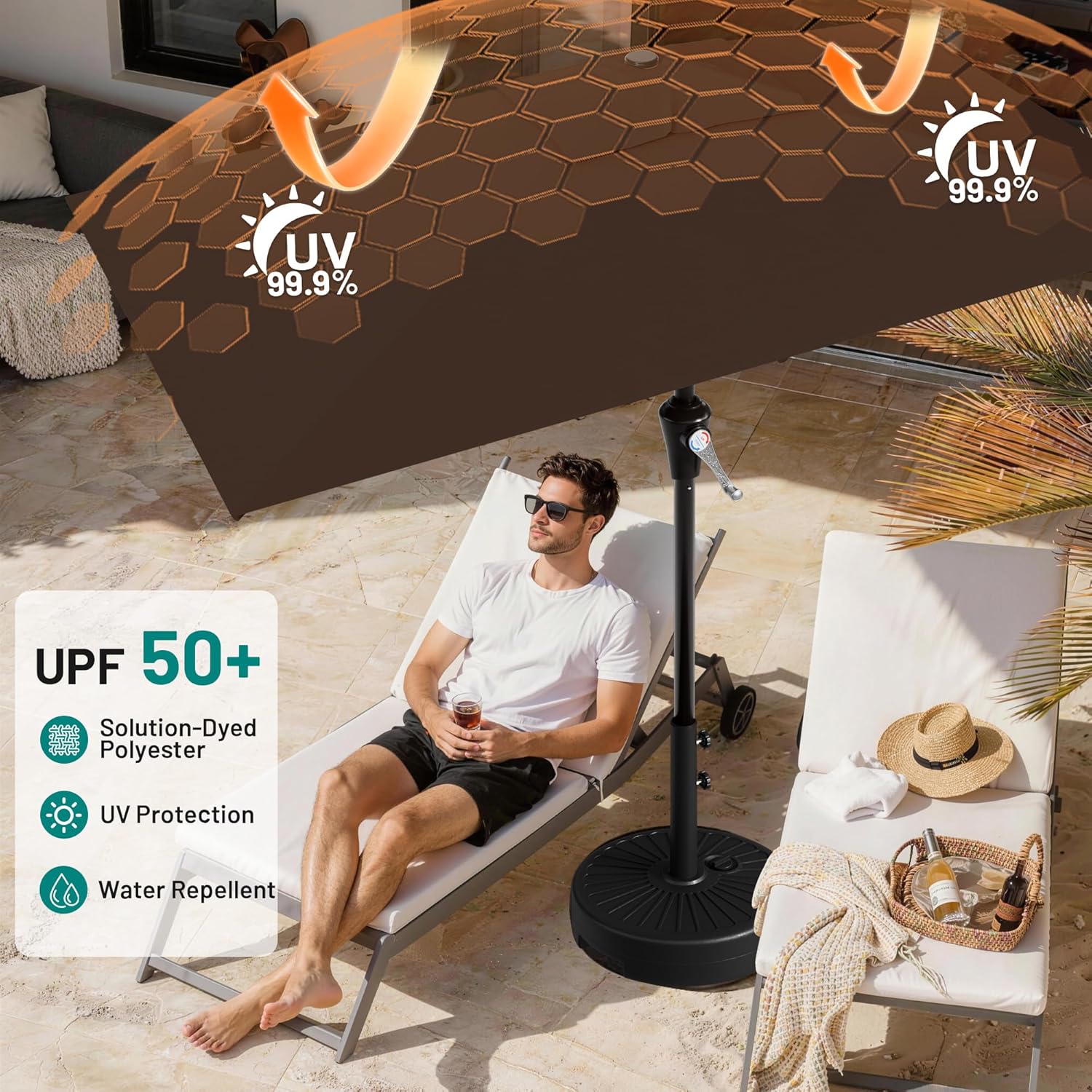 AreShark 6.5' x 10' Rectangular Patio Umbrellas for Outdoor, Outdoor Table Umbrella, Large Outdoor Patio Umbrellas with 6 Sturdy Ribs for Pool, Garden, Deck & Market (Brown)