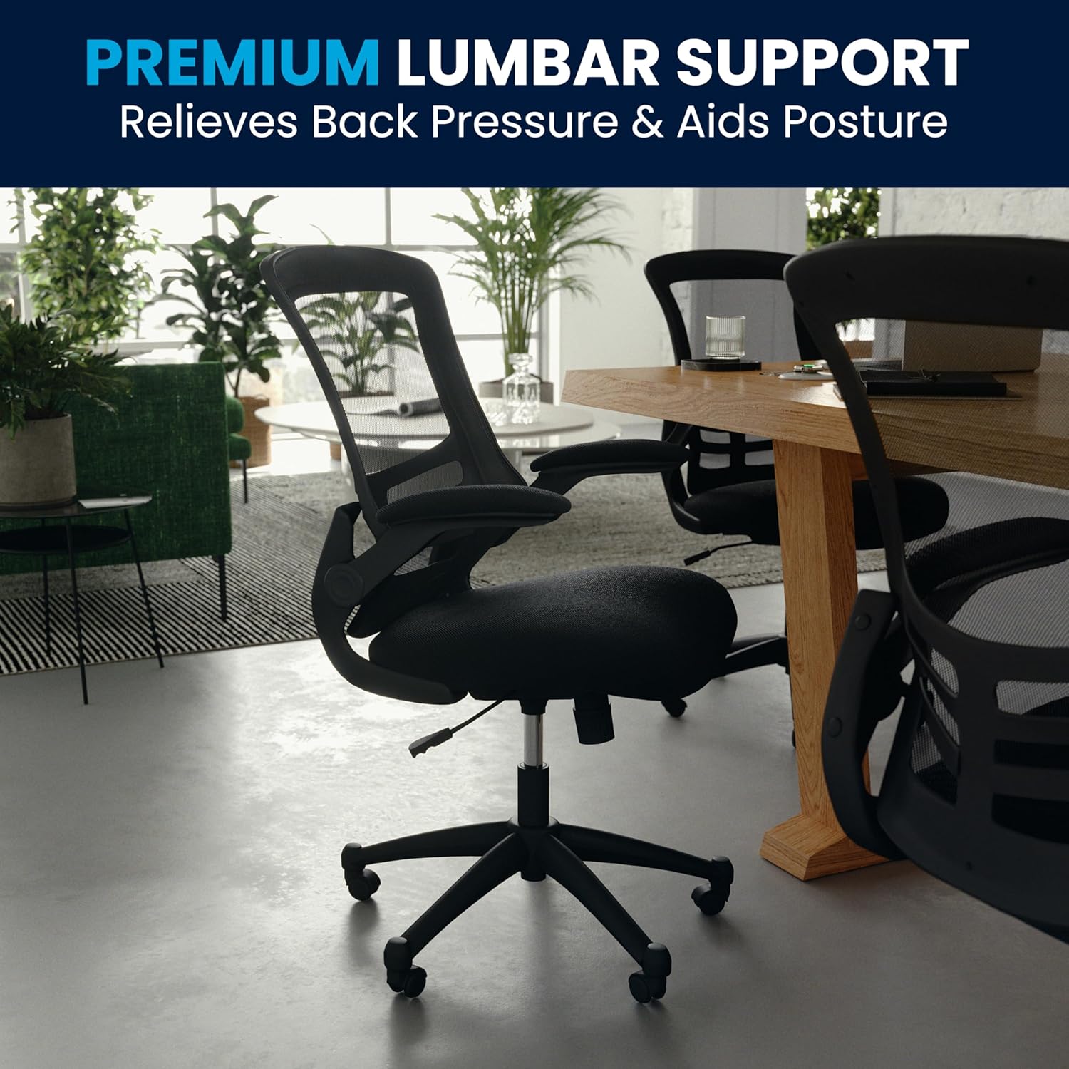 Flash Furniture Kelista Mid-Back Swivel Office Chair with Adjustable Seat Height, Ergonomic Mesh Desk Chair with Flip-Up Armrests, Black