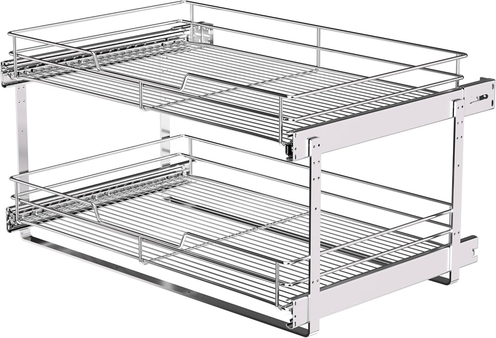 (26" W x 22" D 2-Tier Cabinet Roll Out Shelves | Extra Wide Slide Out Drawers for Kitchen Cabinets, Heavy Duty Pull Out Cabinet Organizer 22 Inch Deep