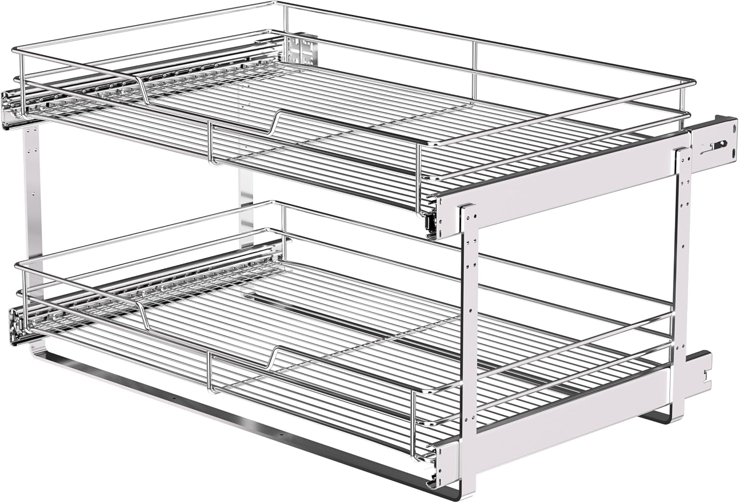 (26" W x 22" D 2-Tier Cabinet Roll Out Shelves | Extra Wide Slide Out Drawers for Kitchen Cabinets, Heavy Duty Pull Out Cabinet Organizer 22 Inch Deep