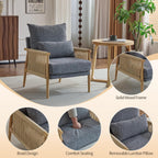Karl home Cozy Chenille Accent Chair with Lumbar Pillow & Rattan Arms Modern Lounge Chair for Living Room, Bedroom, Reading Nook, Dark Gray