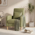 COLAMY Mid-Century Modern Upholstered Accent Chair with Back Pillow & Solid Wood Legs, Leather Cozy Armchair for Living Room, Bedroom, Reading Nook, Apartment & Small Spaces, Green